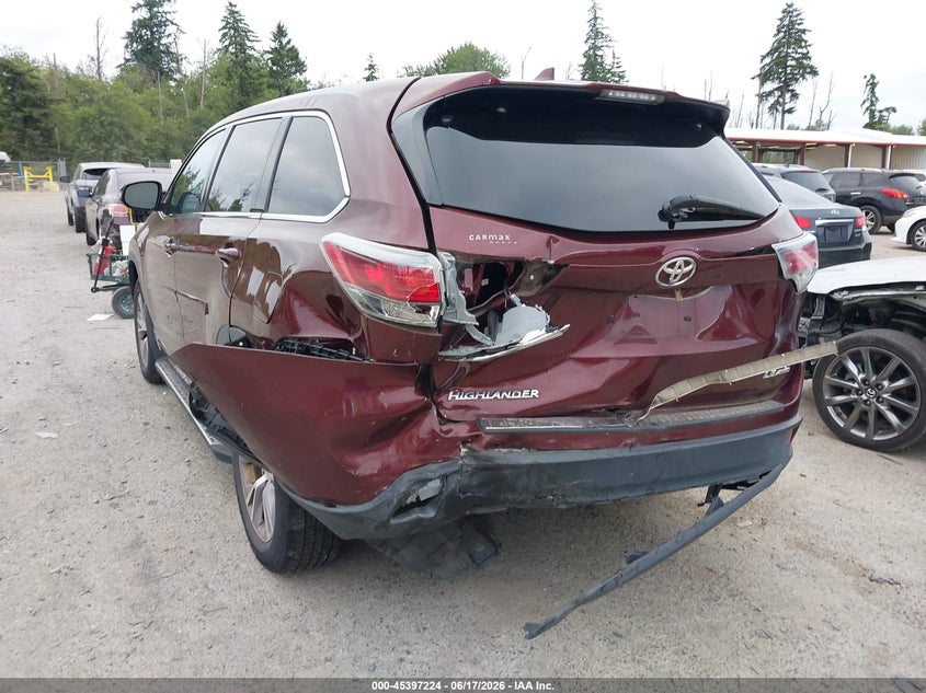2016 Toyota Highlander VIN 5TDBKRFH7GS264361 IAAI salvage auction — REAR END, Bill Of Sale (Washington), sold $5,550 on 2026-07-22 (photo 6)