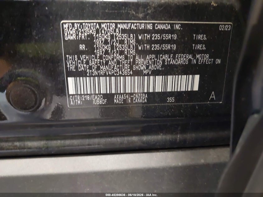 2023 Toyota Rav 4 VIN 2T3N1RFV4PC343654 IAAI salvage auction — FRONT END, Salvage (Colorado), sold $14,200 on 2026-08-07 (photo 9)