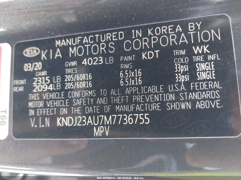 2021 Kia Soul VIN KNDJ23AU7M7736755 IAAI salvage auction — FRONT END, Salvage (Indiana), sold $2,100 on 2026-07-11 (photo 9)