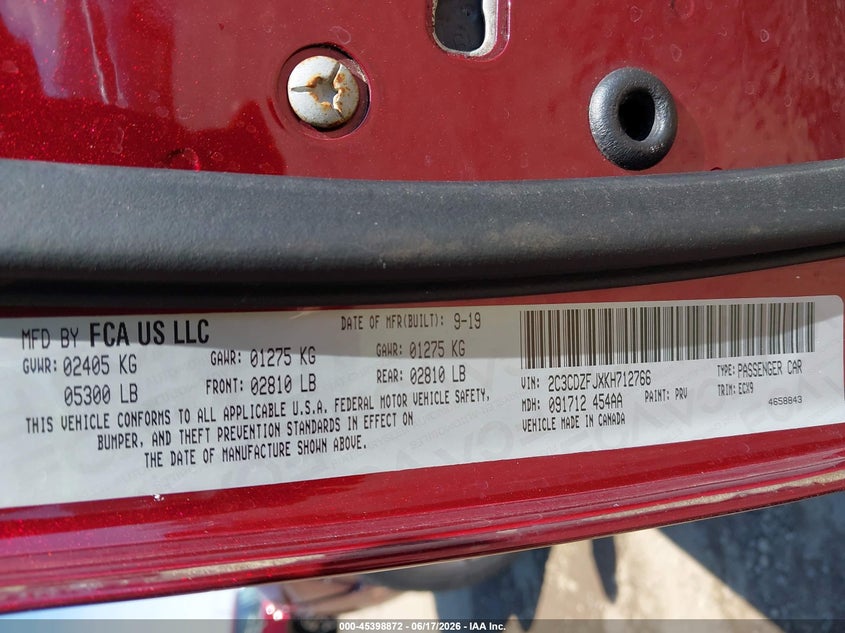 2019 Dodge Challenger VIN 2C3CDZFJXKH712766 IAAI salvage auction — RIGHT SIDE, Salvage (Ohio), sold $14,100 on 2026-07-30 (photo 9)