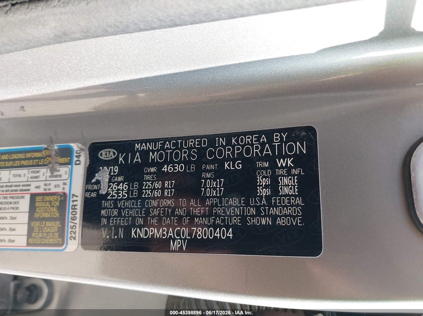 2020 Kia Sportage VIN KNDPM3AC0L7800404 IAAI salvage auction — RIGHT FRONT, Salvage (Texas), sold $2,700 on 2026-07-22 (photo 9)