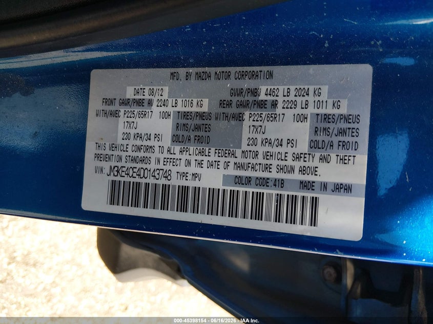 2013 Mazda Cx-5 VIN JM3KE4CE4D0143748 IAAI salvage auction — FRONT END, Salvage (Ohio), sold $1,050 on 2026-07-23 (photo 9)