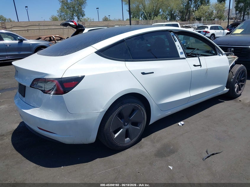 2023 Tesla Model 3 VIN 5YJ3E1EA4PF593041 IAAI salvage auction — RIGHT FRONT, Salvage Title, sold $8,950 on 2026-07-10 (photo 4)