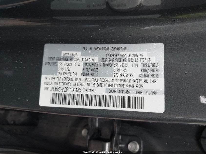 2024 Mazda VIN JM3KKDHA2R1104186 IAAI salvage auction — REAR END, Salvage Title, sold $11,100 on 2026-08-02 (photo 9)