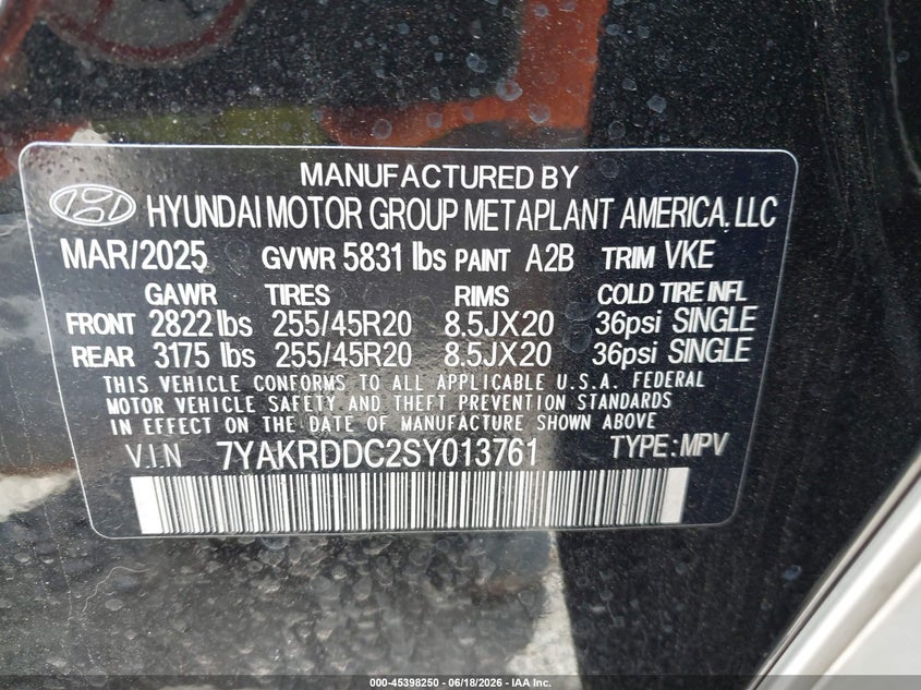 2025 Hyundai Ioniq 5 VIN 7YAKRDDC2SY013761 IAAI salvage auction — FRONT END, Salvage Title, sold $15,650 on 2026-08-21 (photo 9)