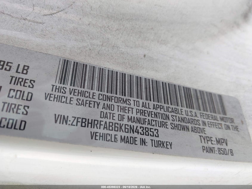 2019 Ram Promaster city VIN ZFBHRFAB6K6N43853 IAAI salvage auction — FRONT END, Salvage (Tennessee), sold $300 on 2026-07-22 (photo 5)