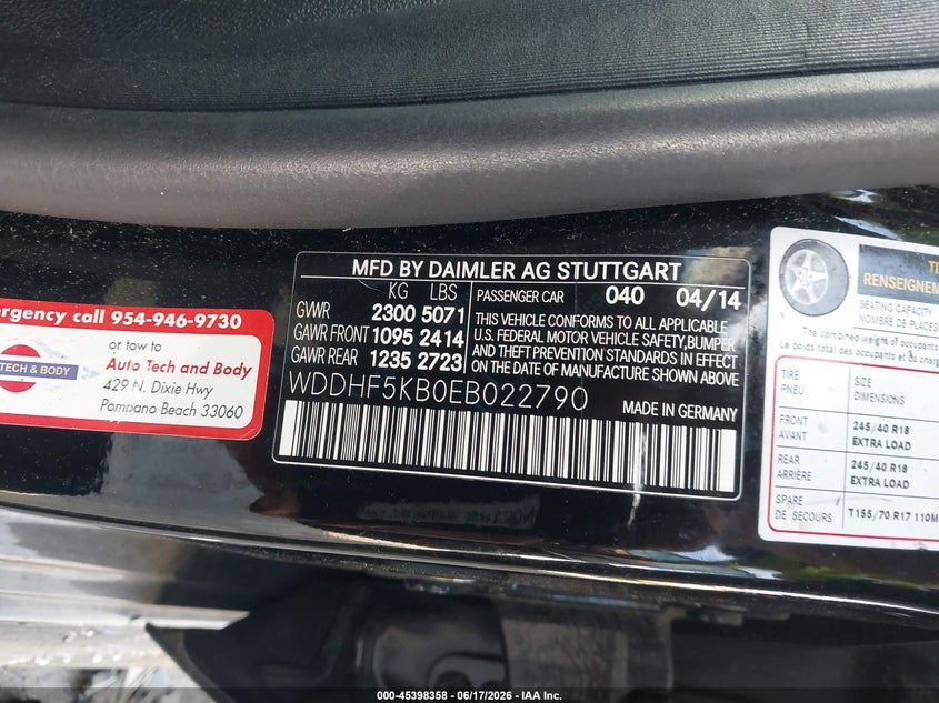 2014 Mercedes-benz E-klasse VIN WDDHF5KB0EB022790 IAAI salvage auction — FRONT END, Salvage (Georgia), sold $825 on 2026-07-11 (photo 9)
