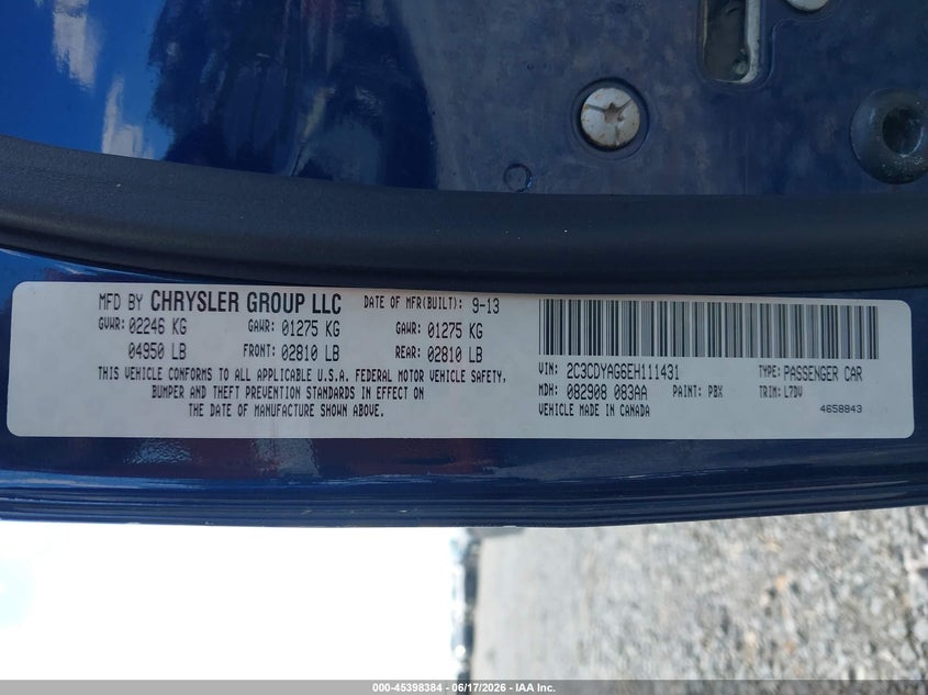 2014 Dodge Challenger VIN 2C3CDYAG6EH111431 IAAI salvage auction — FRONT END, Salvage (Tennessee), sold $400 on 2026-07-09 (photo 9)