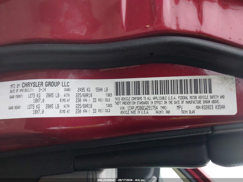 2014 Jeep Cherokee VIN 1C4PJMDB6EW251754 IAAI salvage auction — FRONT END, Clear (Illinois), sold $375 on 2026-07-09 (photo 9)