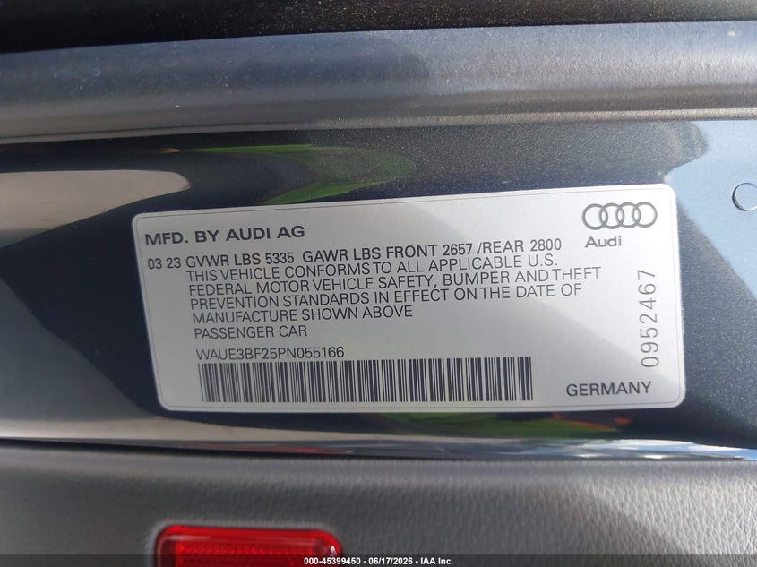 2023 Audi A6 VIN WAUE3BF25PN055166 IAAI salvage auction — REAR END, Original (Texas), sold $18,100 on 2026-07-29 (photo 9)
