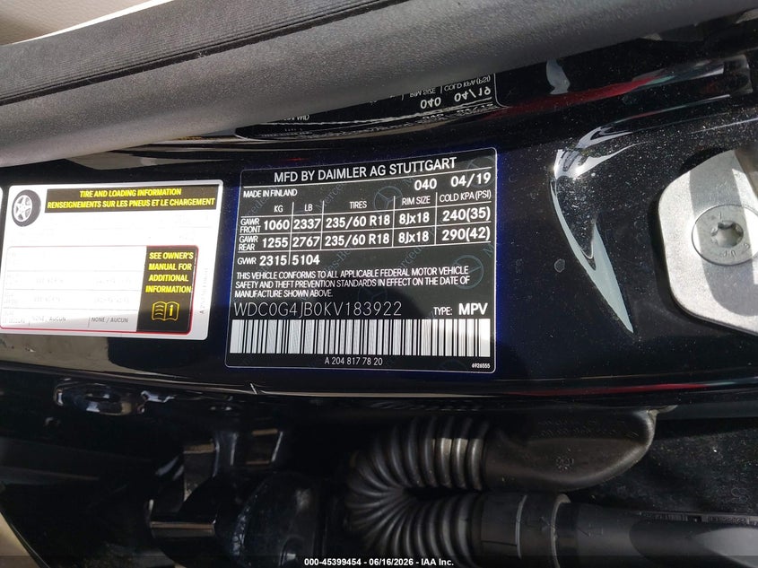 2019 Mercedes-benz Glc VIN WDC0G4JB0KV183922 IAAI salvage auction — FRONT END, Salvage (North Carolina), sold $25 on 2026-07-30 (photo 9)