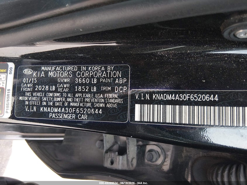 2015 Kia Rio VIN KNADM4A30F6520644 IAAI salvage auction — RIGHT SIDE, Salvage (Idaho), sold $550 on 2026-07-08 (photo 9)