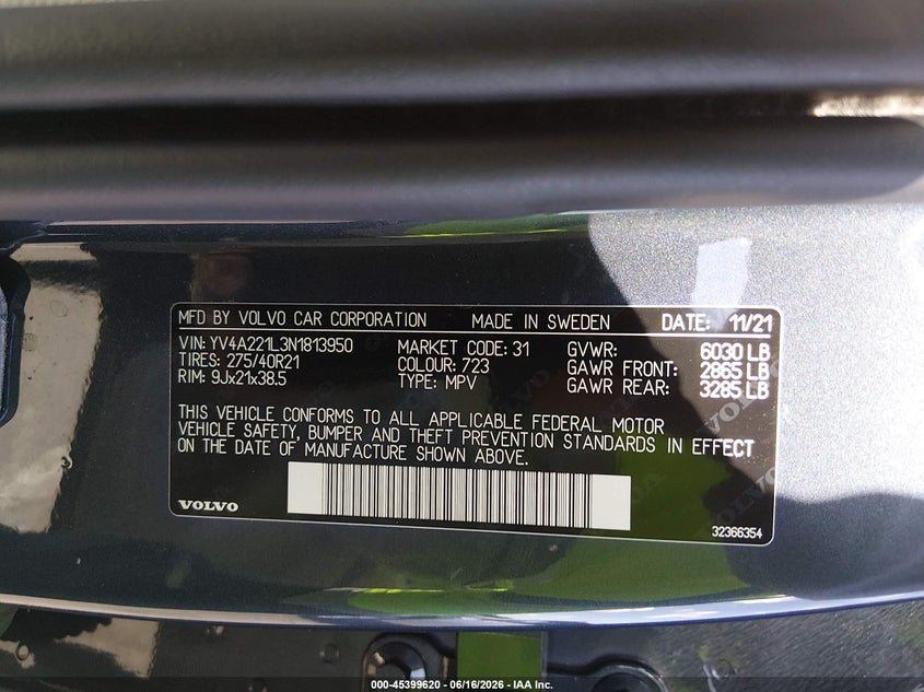 2022 Volvo Xc90 VIN YV4A221L3N1813950 IAAI salvage auction — FRONT END, Salvage Title, sold $8,400 on 2026-08-05 (photo 9)