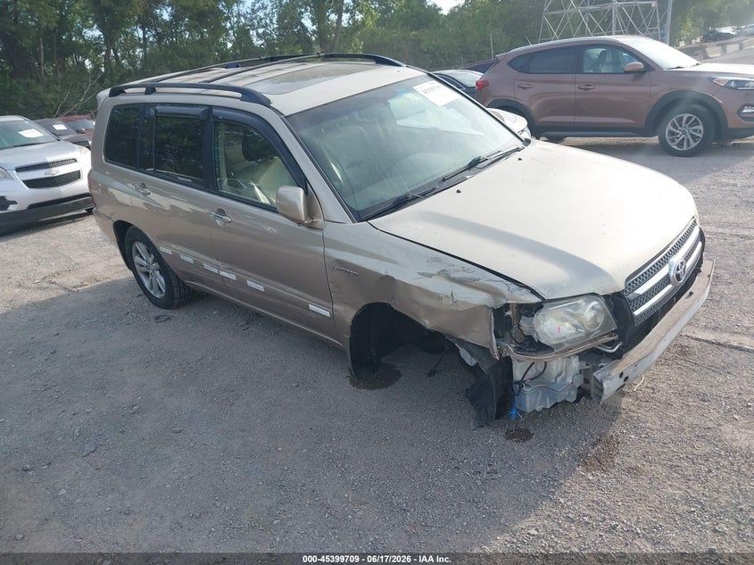 2006 Toyota Highlander hybrid VIN JTEEW21A360012512 IAAI salvage auction — FRONT END, Clear (Indiana), sold $400 on 2026-07-22 (photo 1)