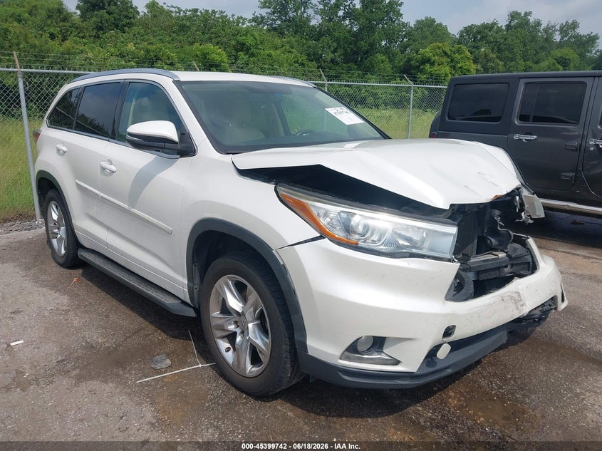 2014 Toyota Highlander VIN 5TDYKRFH6ES010499 IAAI salvage auction — FRONT END, Salvage (Louisiana), sold $5,600 on 2026-07-08 (photo 1)