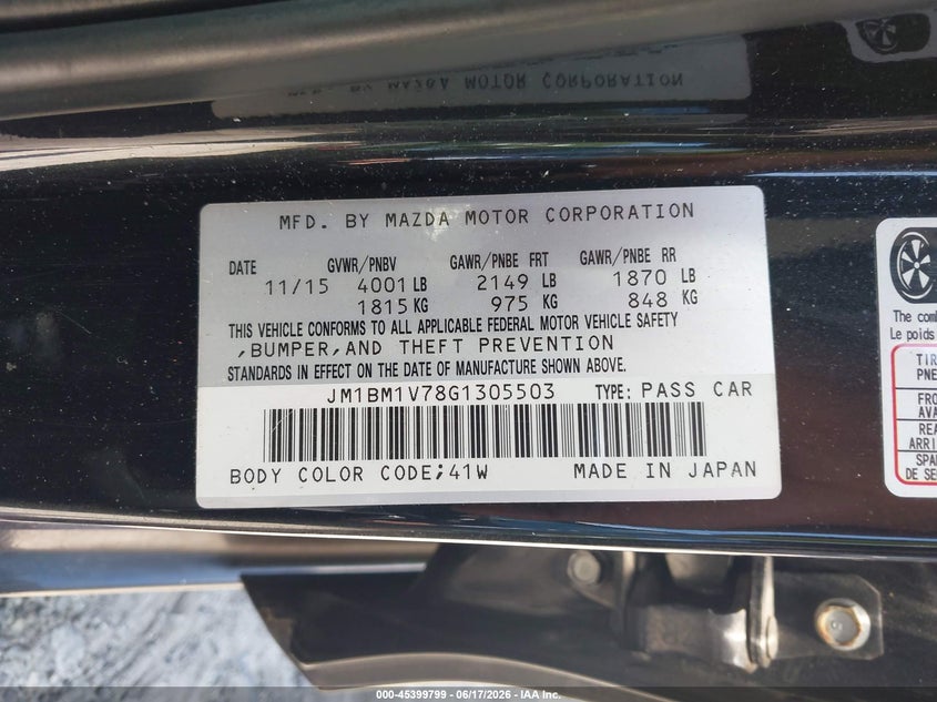 2016 Mazda 3 VIN JM1BM1V78G1305503 IAAI salvage auction — FRONT END, Salvage (Georgia), sold $825 on 2026-07-24 (photo 9)