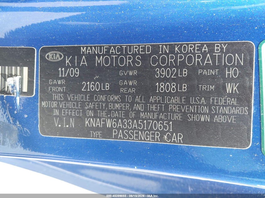 2010 Kia Forte VIN KNAFW6A33A5170651 IAAI salvage auction — REPOSSESSION, Repossession Paperwork (Georgia), sold $750 on 2026-07-22 (photo 9)