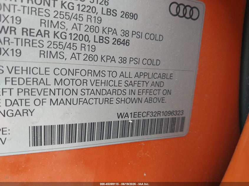 2024 Audi Q3 VIN WA1EECF32R1096323 IAAI salvage auction — FRONT END, Salvage (Idaho), sold $4,750 on 2026-07-31 (photo 9)