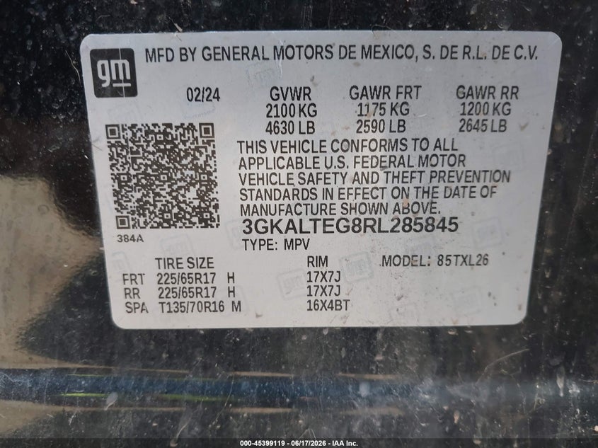2024 Gmc Terrain VIN 3GKALTEG8RL285845 IAAI salvage auction — FRONT END, Salvage (Pennsylvania), sold $8,975 on 2026-07-28 (photo 9)