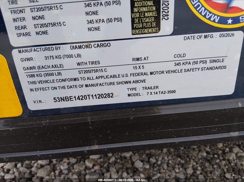 2026 Cargo Enclosed VIN 53NBE1420T1120282 IAAI salvage auction — ALL OVER, Bill Of Sale (Georgia), sold $525 on 2026-07-17 (photo 9)