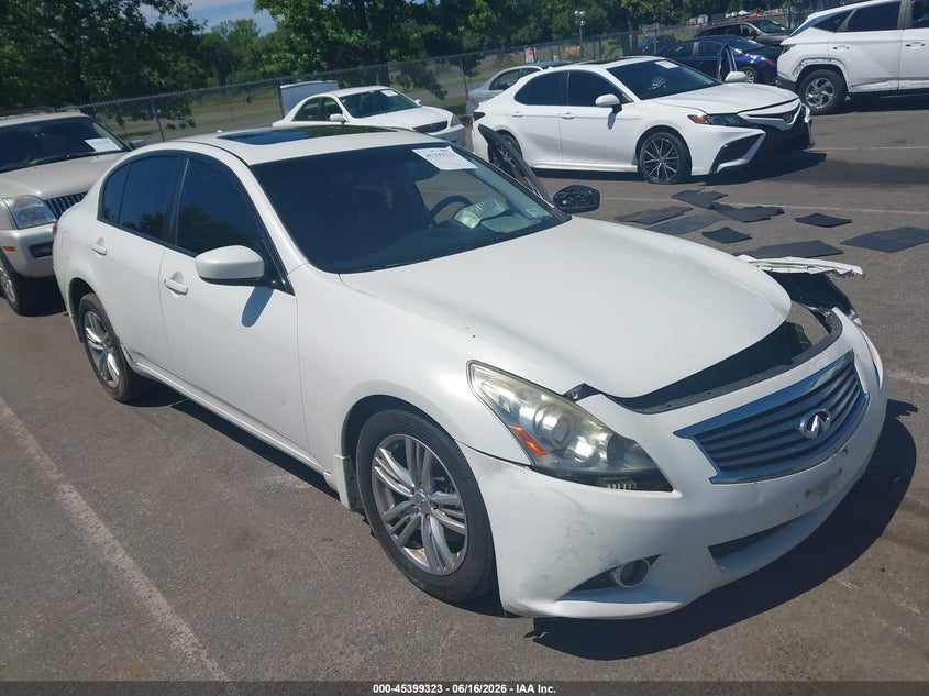 2013 Infiniti G VIN JN1CV6AR2DM753500 IAAI salvage auction — FRONT END, Salvage Title, sold $25 on 2026-07-27 (photo 1)