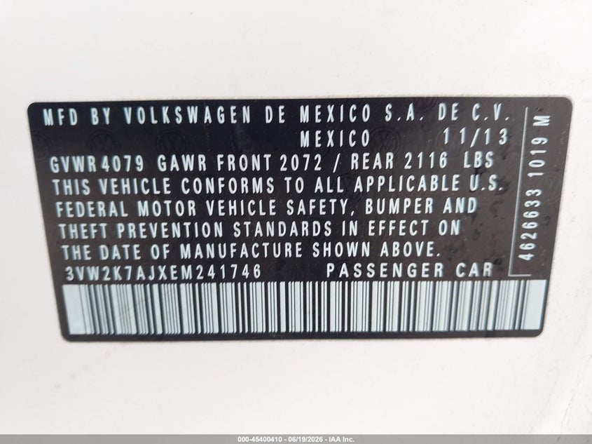 2014 Volkswagen Jetta VIN 3VW2K7AJXEM241746 IAAI salvage auction — FRONT END, Salvage (Arizona), sold $375 on 2026-07-22 (photo 9)