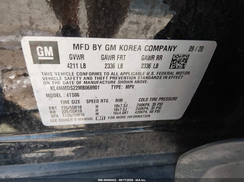 2021 Buick Encore gx VIN KL4MMDS22MB068901 IAAI salvage auction — REAR END, Salvage (Kansas), sold $3,350 on 2026-08-01 (photo 9)