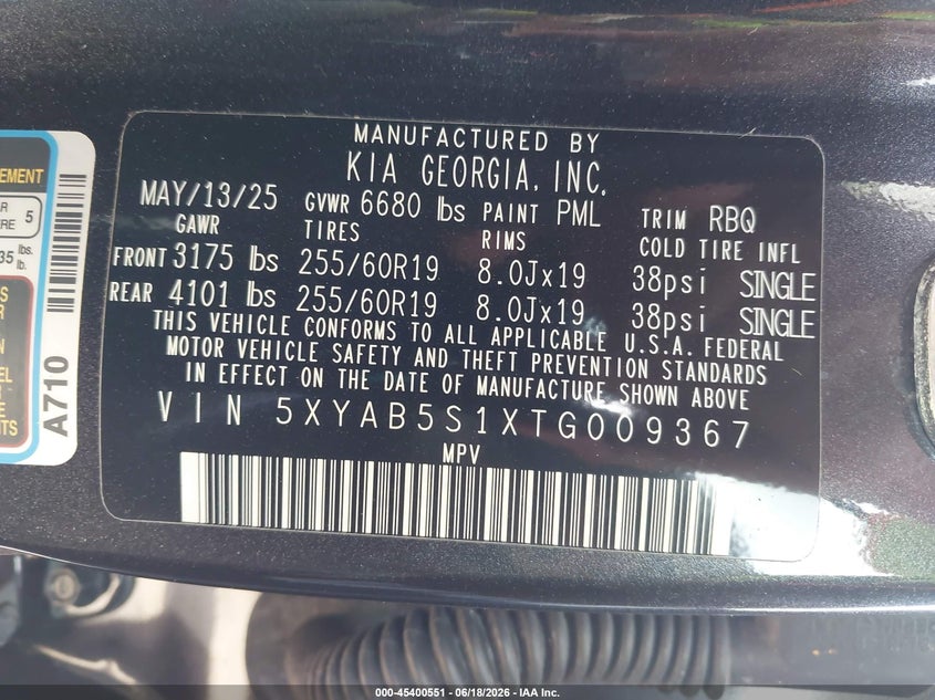 2026 Kia Ev9 VIN 5XYAB5S1XTG009367 IAAI salvage auction — SIDE, Salvage (Texas), sold $15,100 on 2026-07-29 (photo 9)