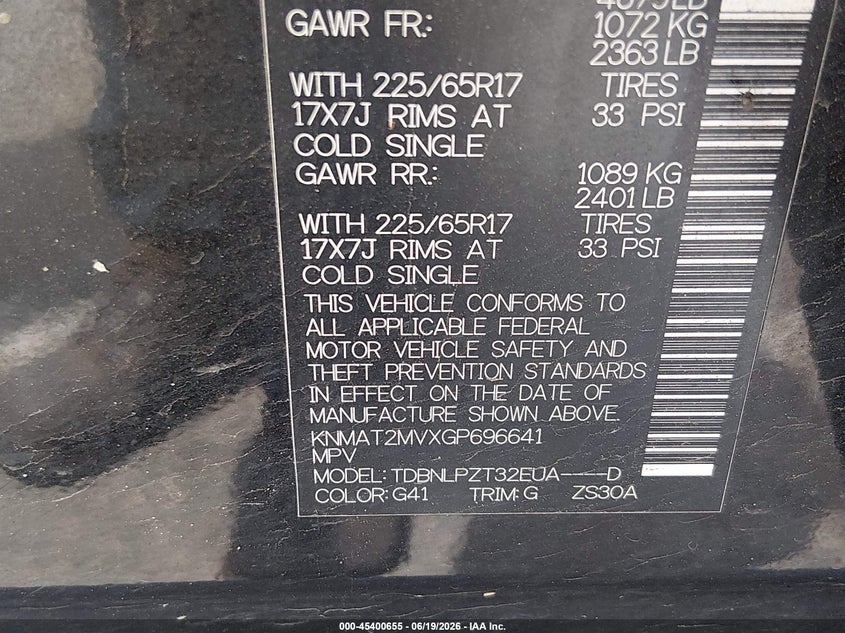 2016 Nissan Rogue VIN KNMAT2MVXGP696641 IAAI salvage auction — FRONT END, Salvage (New Jersey), sold $50 on 2026-07-27 (photo 9)