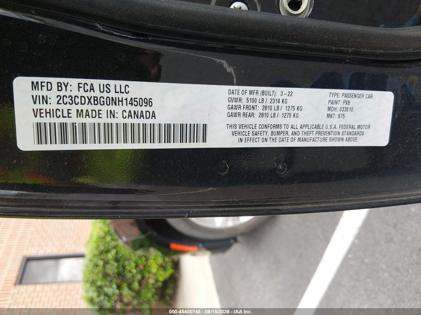 2022 Dodge Charger VIN 2C3CDXBG0NH145096 IAAI salvage auction — NORMAL WEAR, SF97 (Virginia), sold $15,200 on 2026-07-31 (photo 9)