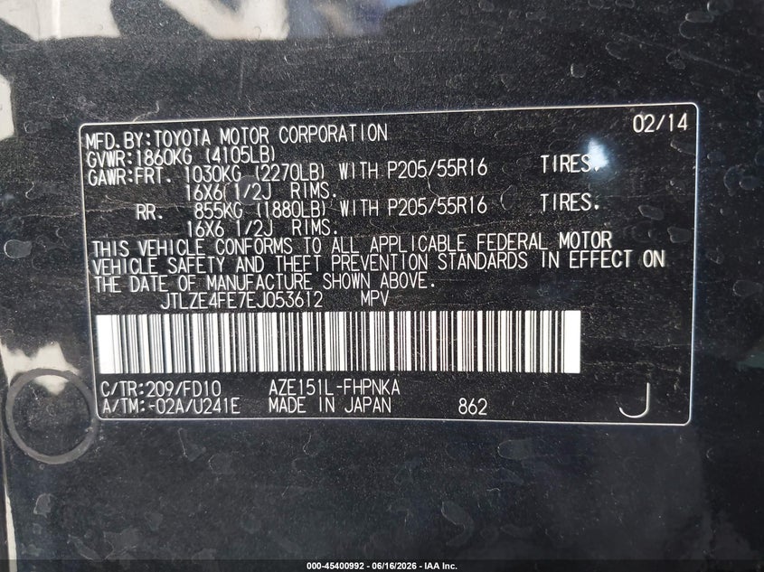 2014 Scion Xb VIN JTLZE4FE7EJ053612 IAAI salvage auction — LEFT FRONT, Salvage (Arizona), sold $725 on 2026-07-28 (photo 9)