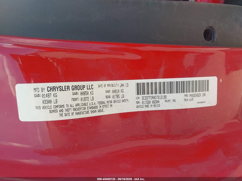 2013 Fiat 500 VIN 3C3CFFDR0DT612199 IAAI salvage auction — FRONT END, Salvage (Arkansas), sold $525 on 2026-07-29 (photo 9)