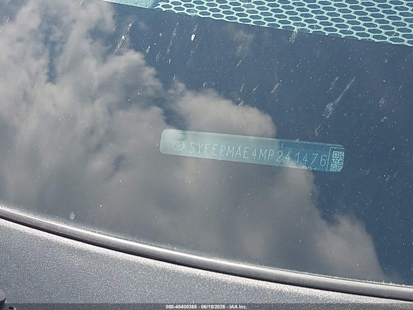 2021 Toyota Corolla VIN 5YFEPMAE4MP241476 IAAI salvage auction — REAR END, Salvage (Indiana), sold $4,700 on 2026-07-24 (photo 9)