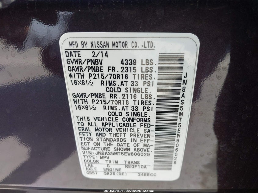 2014 Nissan Rogue VIN JN8AS5MT5EW606029 IAAI salvage auction — FRONT END, Salvage (California), sold $525 on 2026-07-08 (photo 9)