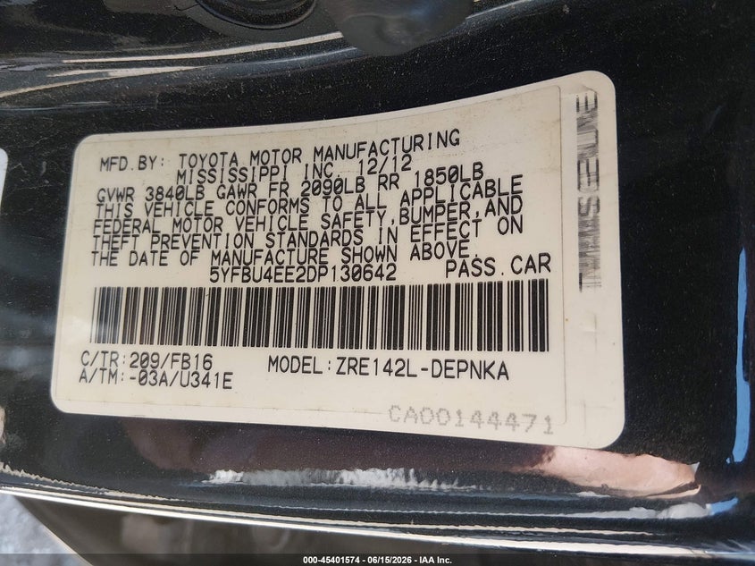 2013 Toyota Corolla VIN 5YFBU4EE2DP130642 IAAI salvage auction — NORMAL WEAR, Clear - Dealer Only (California), sold $1,500 on 2026-07-09 (photo 9)