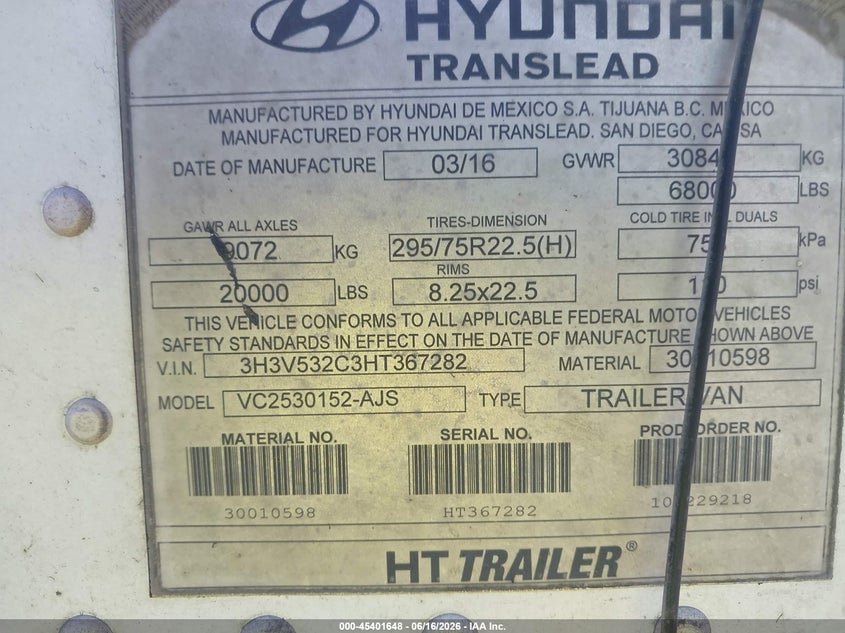 2017 Hyundai translead inc Unknown VIN 3H3V532C3HT367282 IAAI salvage auction — REAR END, Salvage (Tennessee), sold $600 on 2026-09-02 (photo 9)