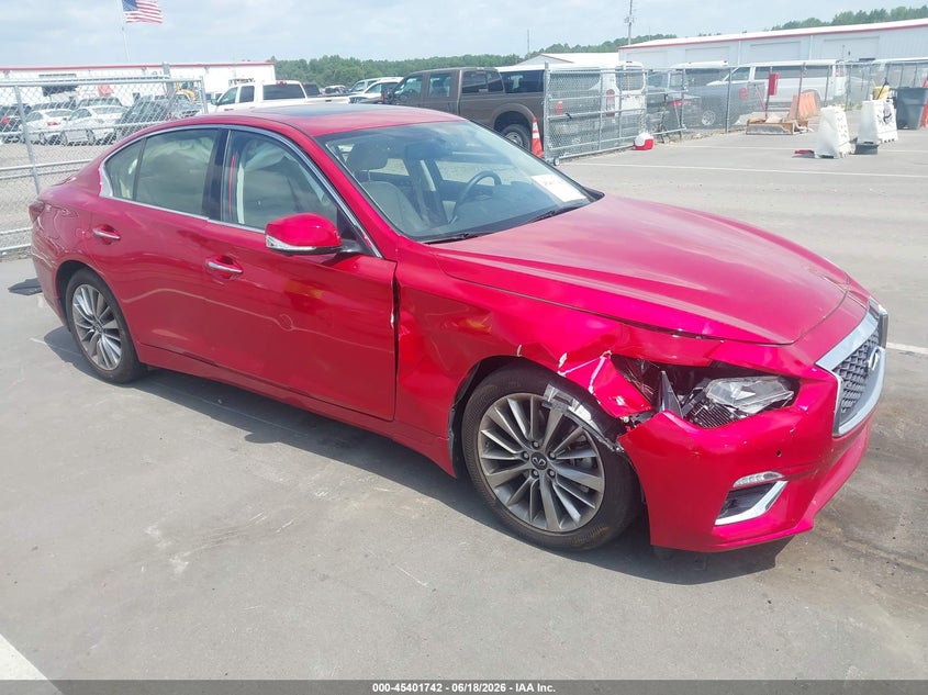 2023 Infiniti Q50 VIN JN1EV7BR9PM540612 IAAI salvage auction — RIGHT FRONT, Salvage Title, sold $6,500 on 2026-07-17 (photo 1)