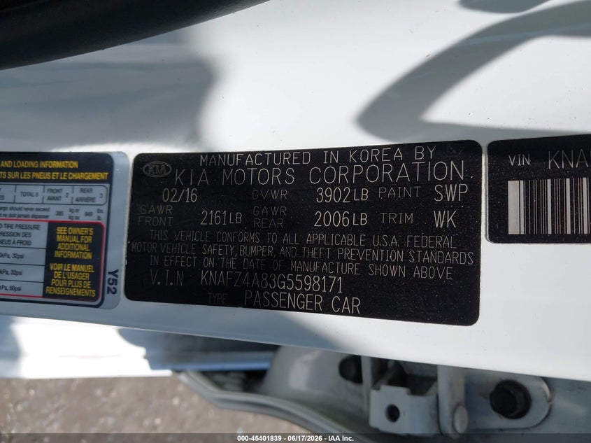 2016 Kia Forte VIN KNAFZ4A83G5598171 IAAI salvage auction — RIGHT SIDE, Salvage Title, sold $25 on 2026-07-24 (photo 9)