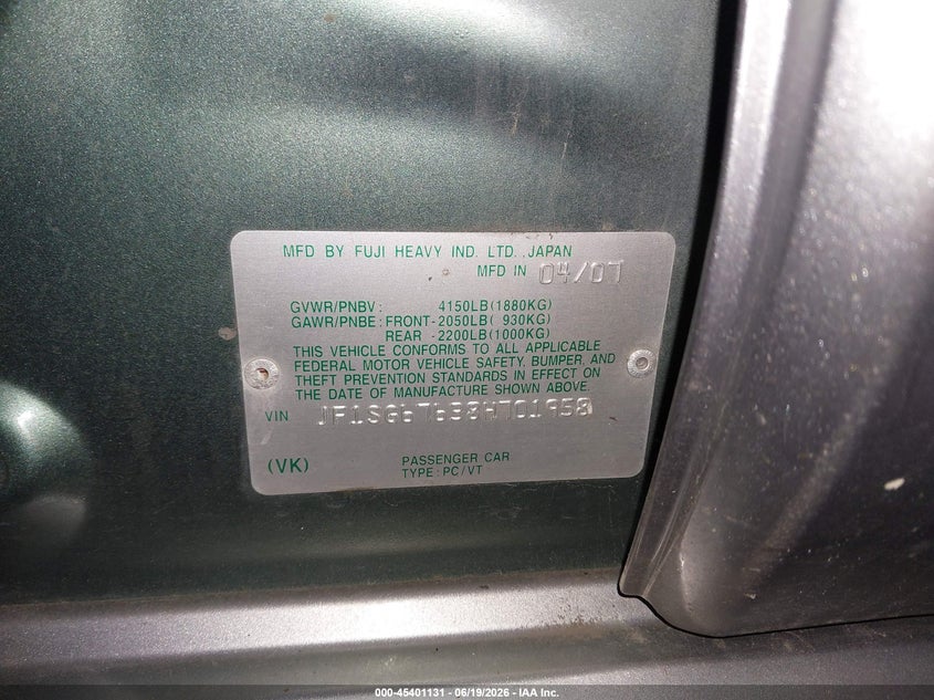 2008 Subaru Forester VIN JF1SG67638H701958 IAAI salvage auction — FRONT END, Parts Only Bos (Minnesota), sold $300 on 2026-07-15 (photo 9)