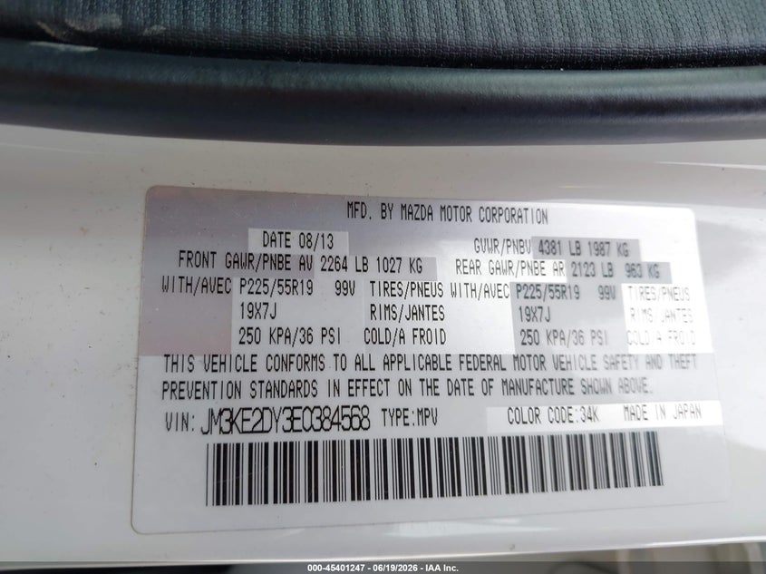 2014 Mazda Cx-5 VIN JM3KE2DY3E0384568 IAAI salvage auction — FRONT END, Salvage (Missouri), sold $1,600 on 2026-07-12 (photo 9)