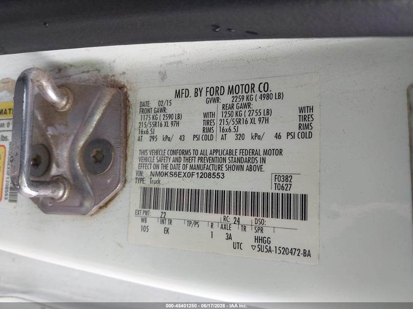 2015 Ford Transit VIN NM0KS6EX0F1208553 IAAI salvage auction — BIO HAZARD, Salvage (Georgia), sold $550 on 2026-07-24 (photo 9)