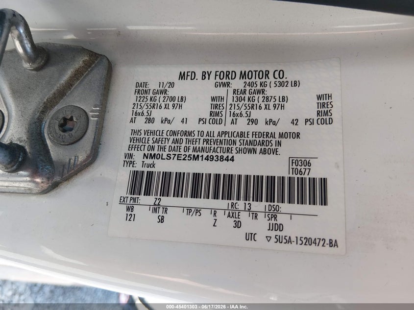 2021 Ford VIN NM0LS7E25M1493844 IAAI salvage auction — REAR END, Salvage Title, sold $3,900 on 2026-07-23 (photo 9)