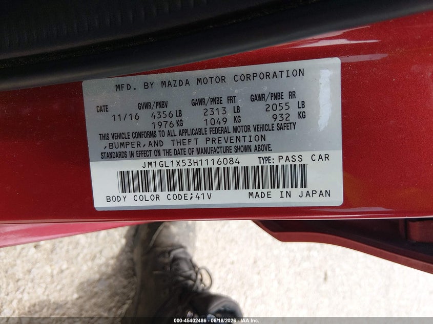 2017 Mazda 6 VIN JM1GL1X53H1116084 IAAI salvage auction — FRONT & REAR, Salvage (Louisiana), sold $1,800 on 2026-07-14 (photo 9)