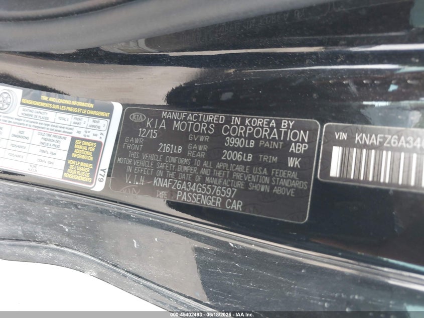 2016 Kia Forte VIN KNAFZ6A34G5576597 IAAI salvage auction — FRONT END, Salvage (Texas), sold $325 on 2026-07-15 (photo 9)