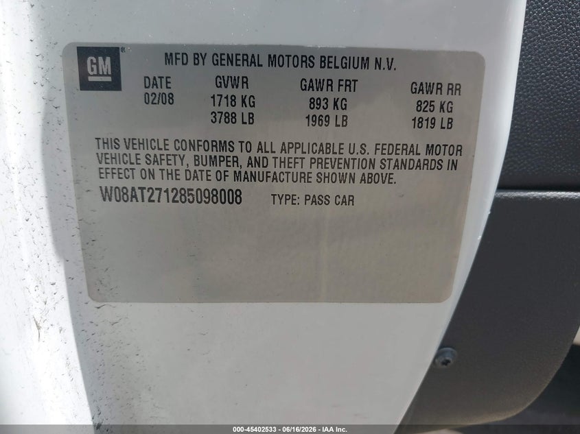 2008 Saturn Astra VIN W08AT271285098008 IAAI salvage auction — LEFT FRONT, Clear (Massachusetts), sold $175 on 2026-07-07 (photo 9)