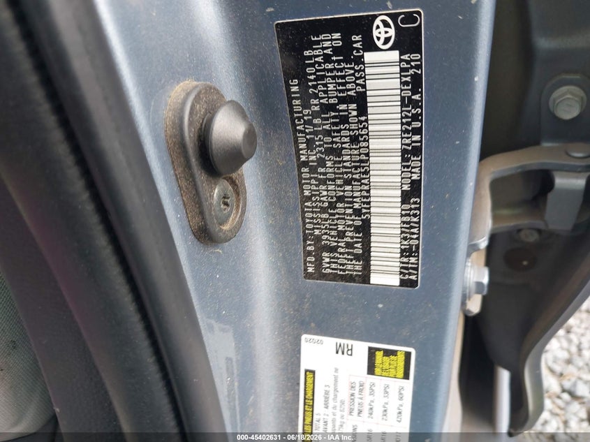 2020 Toyota Corolla VIN 5YFEPRAE5LP085654 IAAI salvage auction — FRONT END, Salvage (South Carolina), sold $2,250 on 2026-07-21 (photo 9)