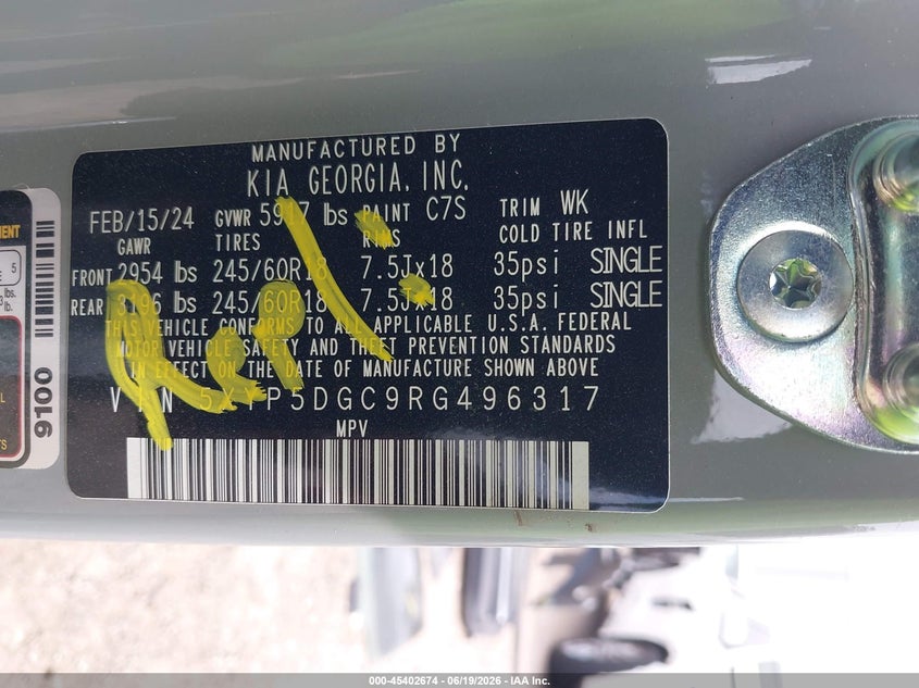 2024 Kia Telluride VIN 5XYP5DGC9RG496317 IAAI salvage auction — LEFT SIDE, Salvage Title, sold $12,000 on 2026-08-27 (photo 9)