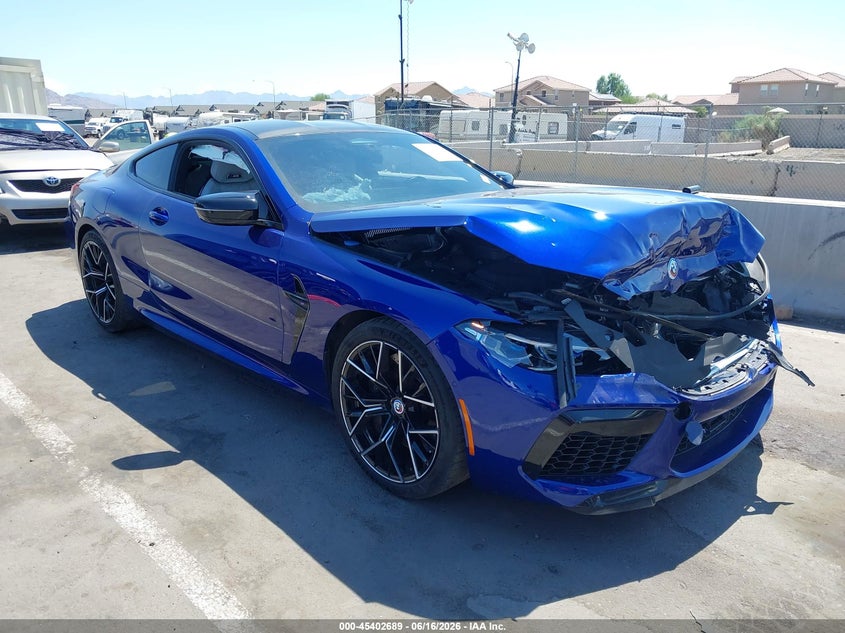 2023 BMW M8 VIN WBSAE0C02PCM46038 IAAI salvage auction — FRONT END, Salvage Title, sold $45,750 on 2026-08-18 (photo 1)