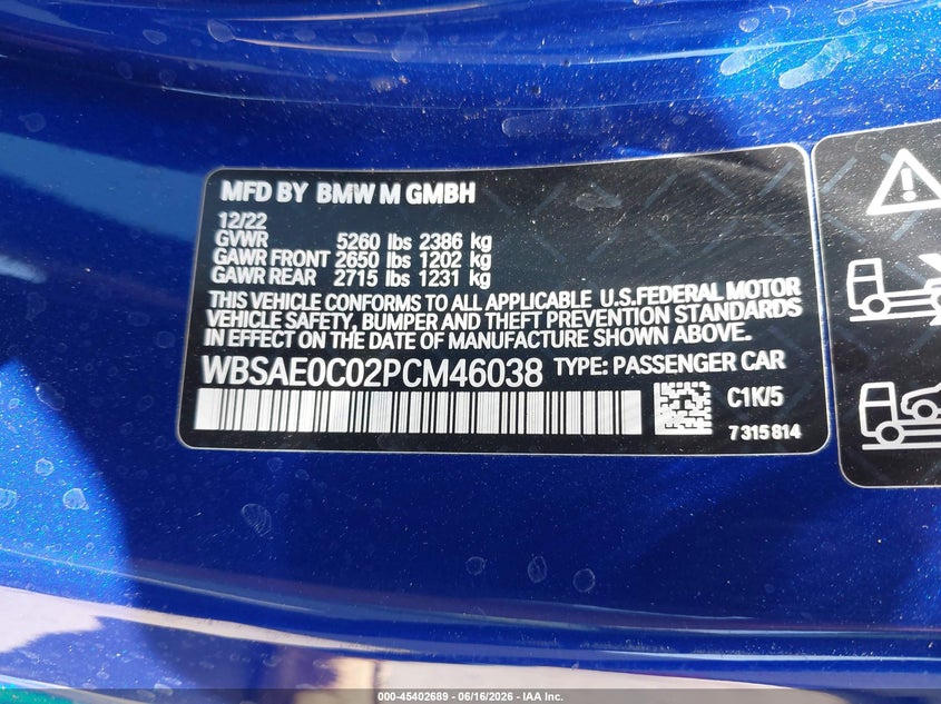 2023 BMW M8 VIN WBSAE0C02PCM46038 IAAI salvage auction — FRONT END, Salvage Title, sold $45,750 on 2026-08-18 (photo 9)