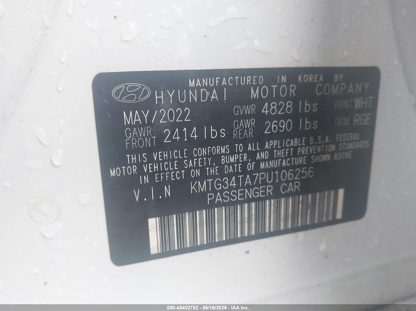 2023 Genesis G70 VIN KMTG34TA7PU106256 IAAI salvage auction — UNKNOWN, Salvage Title, sold $10,900 on 2026-08-19 (photo 9)
